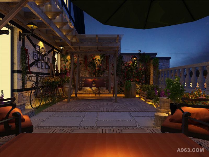 青岛别墅设计三层露台夜景