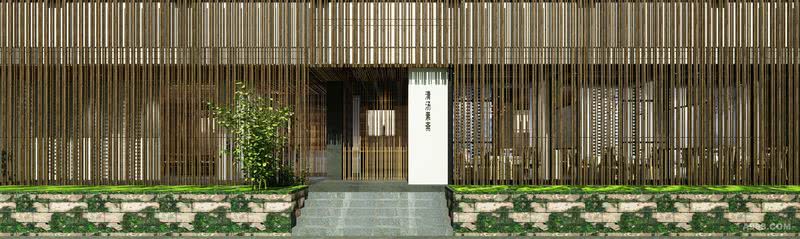 罗列有序的竹子形成餐厅的外观，突出自然，体现素斋餐厅的精神内在。