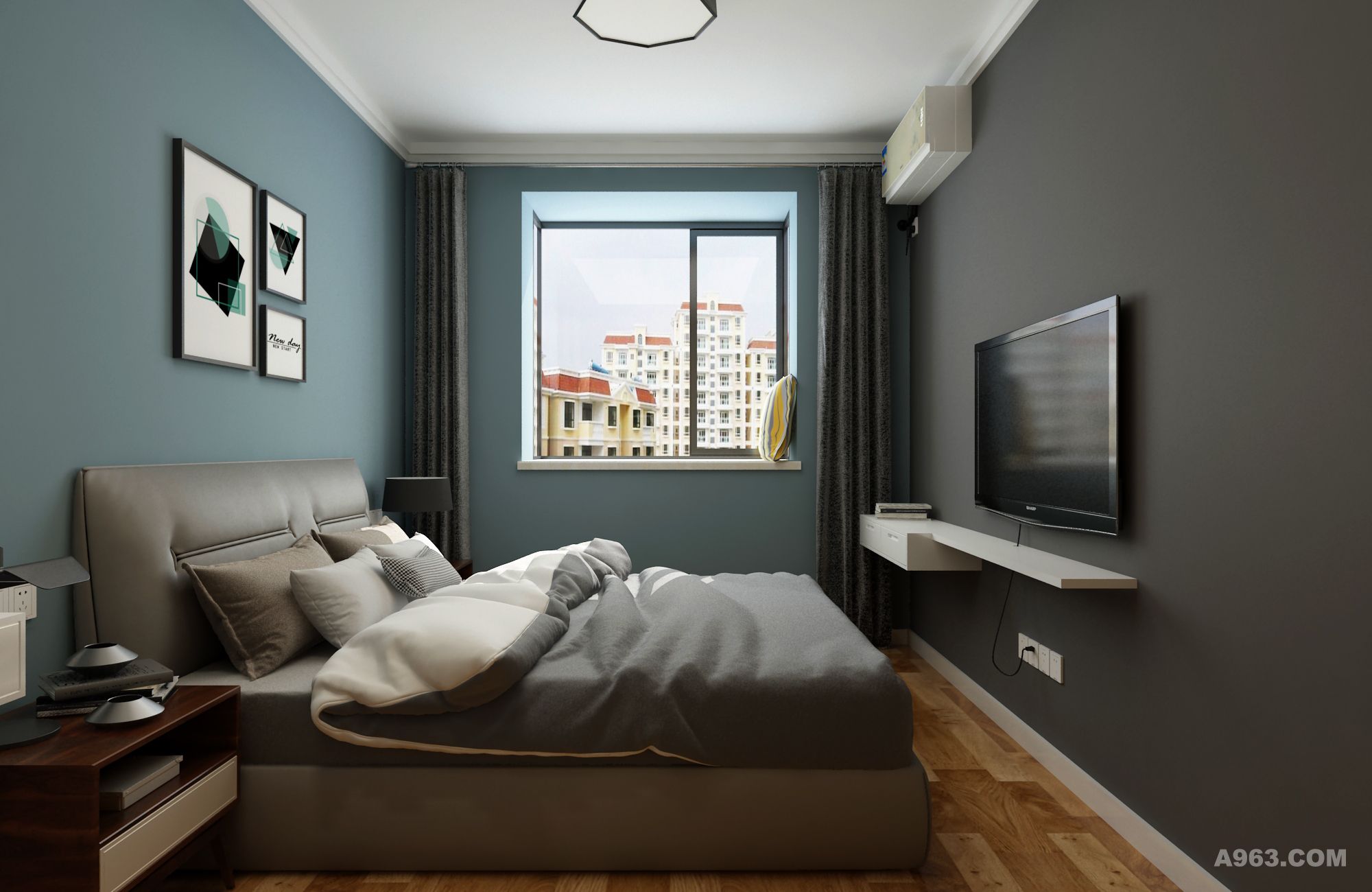 卧室的飘窗设计，既可以放置物品，又可以作为一个放松身心，眺望远方的休息区。