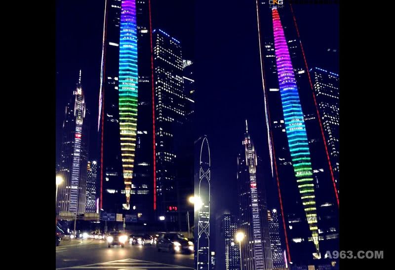 珠江新城创兴银行大厦(财富中心)灯光设计,,亮化设计，城市夜景，亮化工程，景观照明