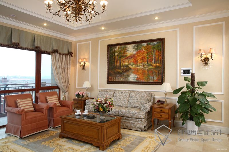 北京创视界私宅装饰设计之西山华府欧式乡村风格家装装饰设计之客厅设计